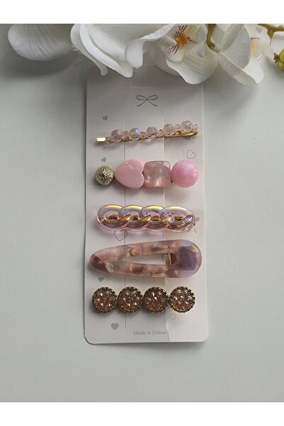 Glamluxe Pink Women's Hair Clip Set of 5 – Stone-Embellished, Chain Model, Ac...