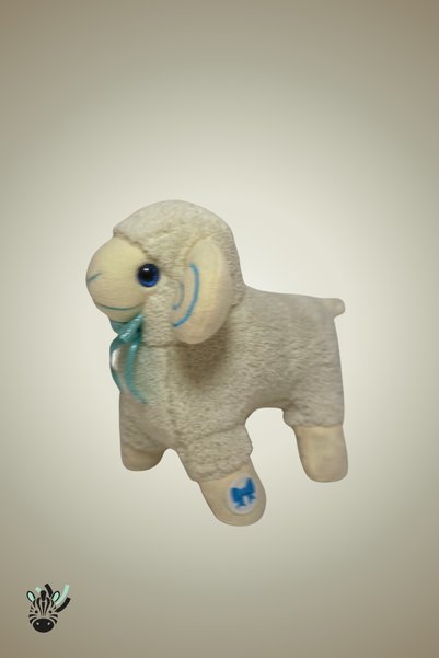 Zebra Toys Cute Cream Plush Curly Ram Toy – with Blue Bow, Soft-Textured Horn Detail