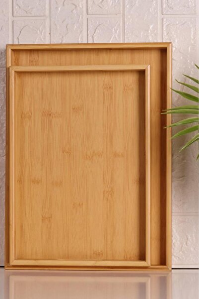 Saatistan Bambu Desenli 2'li Tepsi Seti, Şık ve Dayanıklı Ev Dekorasyonu