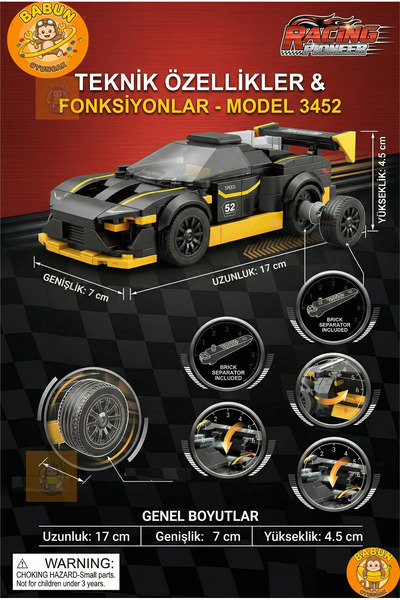 cogo Siyah Sarı Spor Yarış Arabası Blok Seti - 282 Parça Lego Oyuncak - Yarışçı Serisi Model Oyuncak