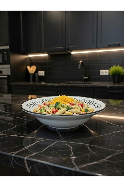 evinbizden Modern Pasta Plate 26 cm Stylish Ceramic Model D Patterned Large P...
