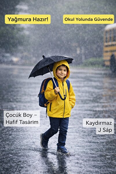 Two Two Siyah Çocuk Şemsiyesi | 8 Telli Dayanıklı – Kaydırmaz J Sap – Okul İç...