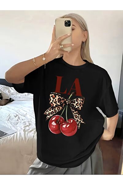 yombaa Pack of Leopard Printed T-Shirts with Bow and Cherry Printed Fashion T...