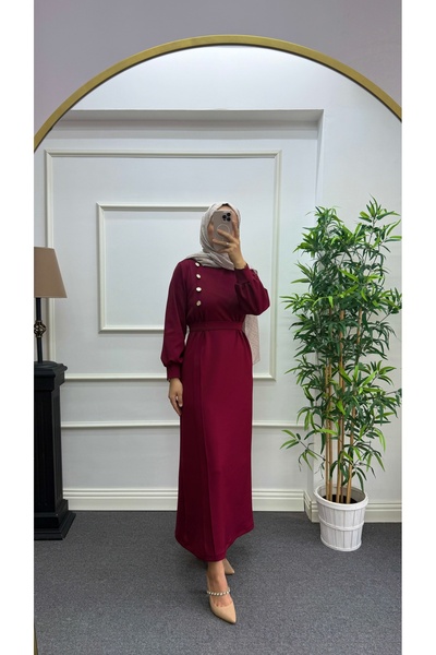 Nisa Nalbantoğlu Scuba Button Detailed Hijab Dress