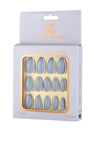 AMYTIS GARDEN Press On Nails 24PCS Grey Blue Reusable Fake Nails Salon Manicure