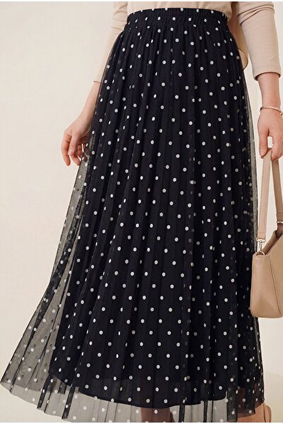 Modamorfo Elastic Waistband Polka Dot Pack Lined Tulle Skirts -K. Coffee