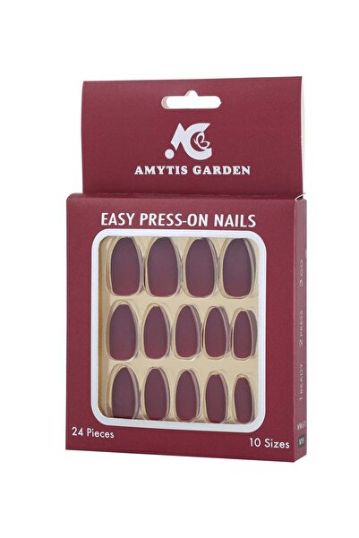 AMYTIS GARDEN Press On Nails 24PCS Burgundy Red Reusable Fake Nails Salon Man...