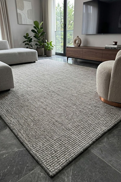 VOPTEKS Sisal Halı Gri Salon Halısı Hasır Halı Jüt Halı Sisal Kilim Yıkanabil...