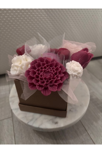 Roots&Flame Aranjament Floral Lumânări Sculptate în Cutie Cadou Maro – Crizan...