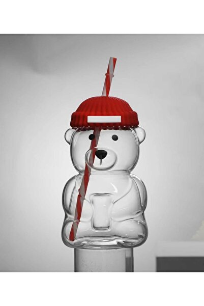 MİMOZA PARK Teddy Bear Barista Star Glass Cold Drink Cup a Teddy Bear Print C...