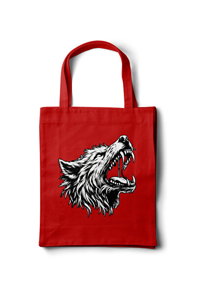 INKD قماش غبردين بيز حقيبة – تصميم الذئب الهارب مطبوع - 35x40