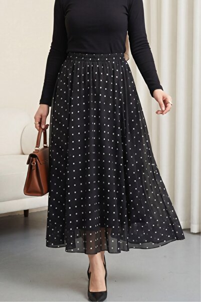 Modamorfo Elastic waist Polka Dot piece Lined Tulle skirt - black