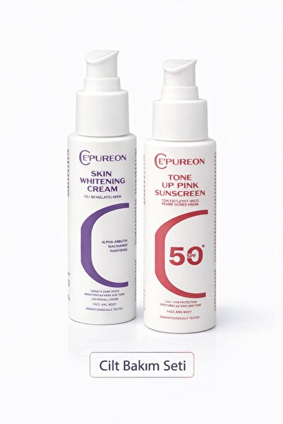 Leke Karşıtı Cilt Beyazlatıcı Krem ve SPF 50 Tone Up Pembe Güneş Kremi Seti