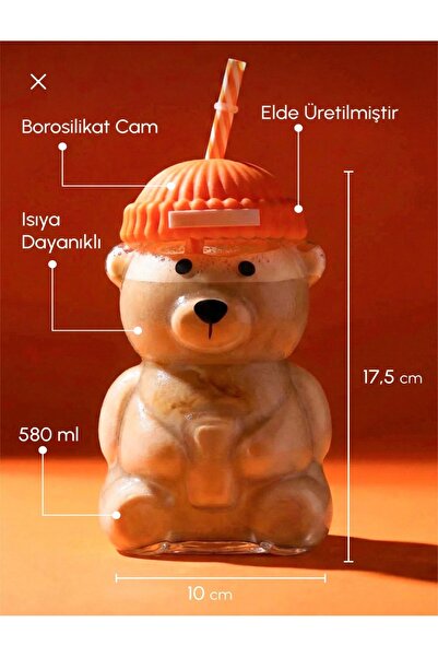 MİMOZA PARK Teddy Bear Barista Star Cam Soğuk İçecek Bardağı Ayıcıklı Bardak ...