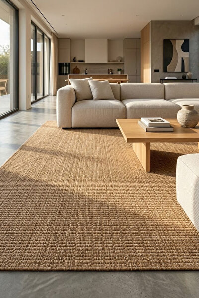 VOPTEKS Sisal Halı Kahverengi Salon Halısı Hasır Halı Jüt Halı Sisal Kilim Yı...