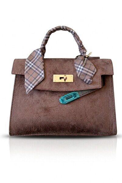 VELLABAGS وشاح نسائي بني حقيبة يد بتفاصيل ذهبية وقفل ذهبي أنيق صغير حقيبة كتف