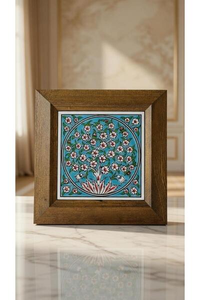naturel glow El Yapımı İznik Çini Desenli Hayat Ağacı Ahşap Çerçeveli Dekorat...