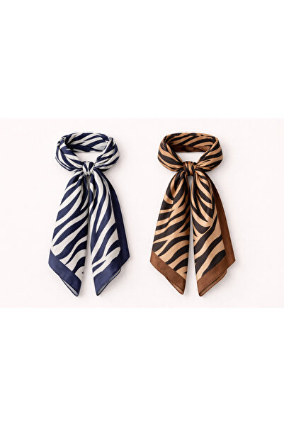 KRAFTELLA Zebra Pattern Viscose 2-Piece Square Scarf - Foulard - Chiffon, Mat...