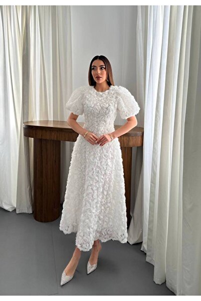 asyadabutik Rochie de damă cu design special și detalii cu trandafiri