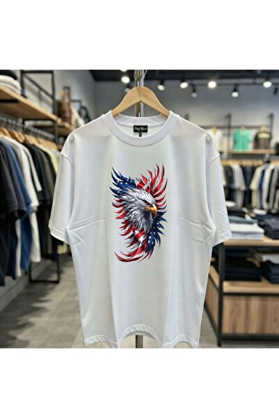 playwear Μπλουζάκι με στάμπα America Flag Eagle, 100% βαμβακερό, oversized, χ...
