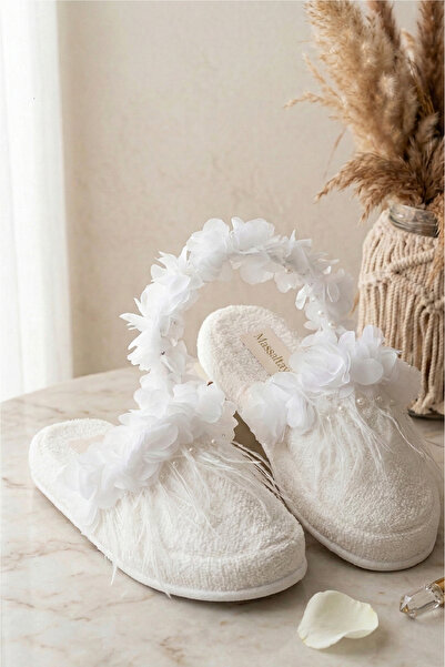 Massaltay White Camel Hair Pearled Maternity Crown t Slipper Set of 2 Stylish...