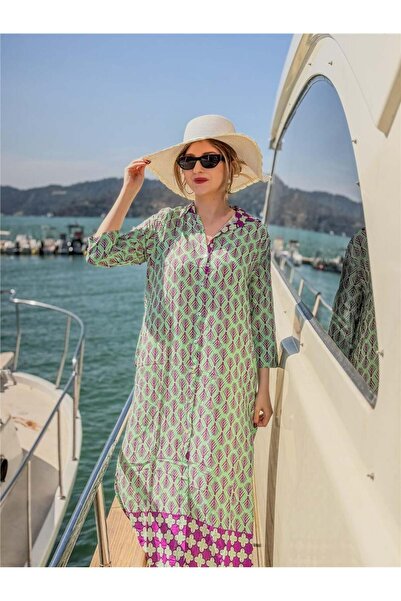 Miss Boheme Mor Renk Positano İki Yandan Yırtmaçlı Düğmeli Uzun Gömlek Elbise