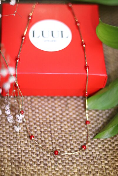 LUUL ATELIER XUPING Kırmızı Topçuk 14k Gold Zincir Çelik Kolye