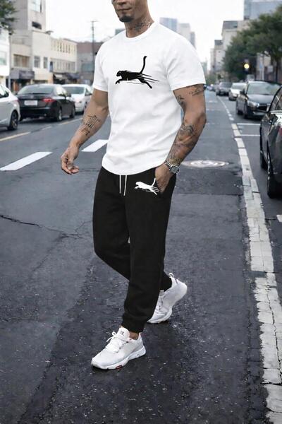 zeag Men's Leopard Printed Tracksuit T-Shirt Set
