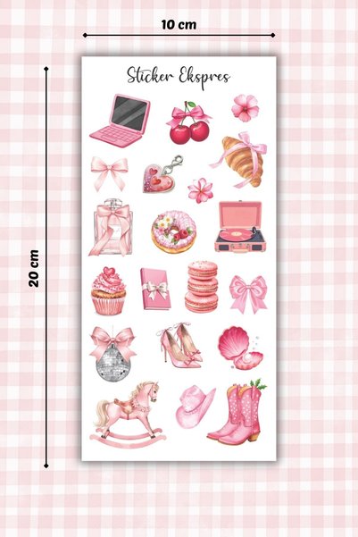 Sticker Ekspres 3-Piece Pink Sticker Set - Pink Themed Decorative Labels - Agenda Bullet Journal Scrapbook Collage