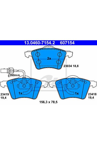 Ate Σετ τακάκια φρένων, δισκόφρενο 13.0460-7154.2