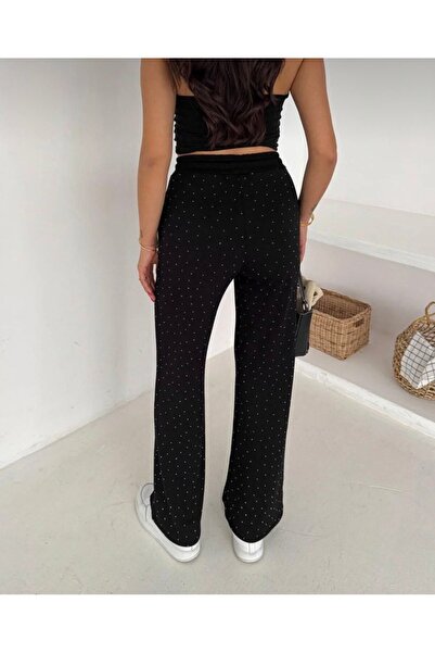 YAREN CLARA Γυναικείο παντελόνι με πέτρινη λεπτομέρεια και φαρδιά μπατζάκια Y...