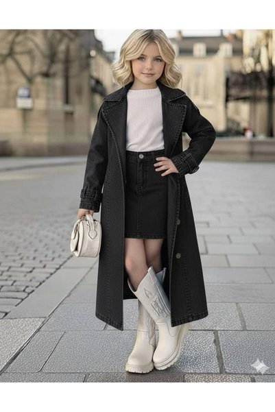 Bisahane Girl's Trench Coat Skirt Blouse Bag Piece Set