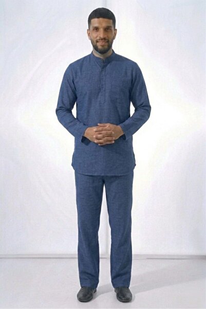 PORİENTO Set pentru bărbați Indigo Blue Wide Fit, bumbac 100% % muselină, pen...