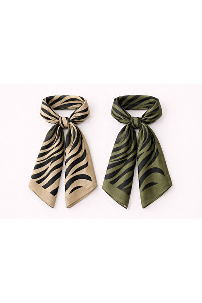 KRAFTELLA Zebra Pattern Viscose 2-Piece Square Scarf - Foulard - Chiffon, Mat...