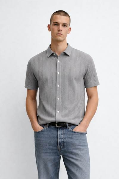 DAMGA JEANS Cămașă largă pentru bărbați, cu model elastic bumbac piese, fumurie