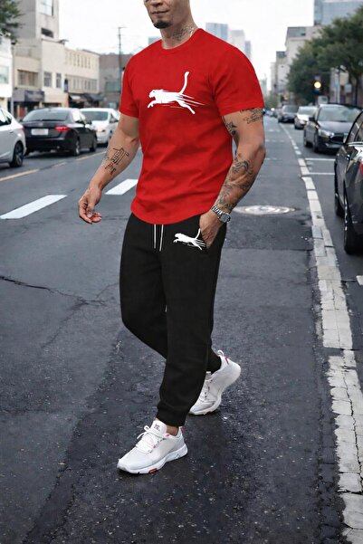 zeag طقم تي شيرت رياضي للرجال بطبعة الفهد