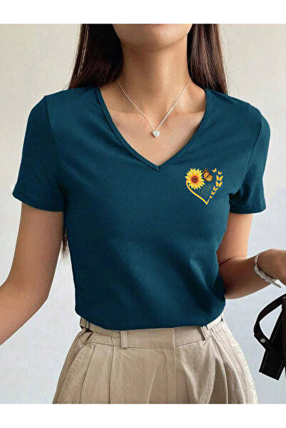 SUNFREE Spring Themed Butterfly Sunflower Heart Design Ba Printed Yaka Basic ...