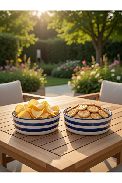 evinbizden Modern Ritim Serisi Lacivert Desen 2'li Sunum ve Servis Kasesi Ser...