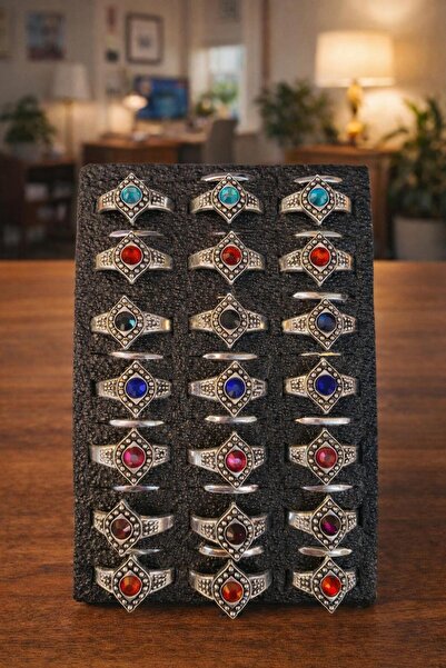 GÜLİSTANHAC Hac-Umre Hediyelik 21 Adet Baklava Model Renkli Taşlı Yüzük...Kar...