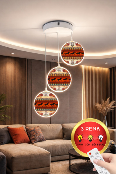 FORECASTE Bohem Desenli 3’lü LED Sarkıt Avize Kumandalı – Modern Tasarım Salo...