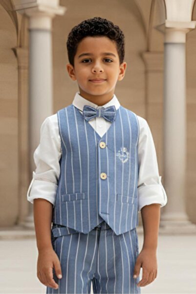 Alesaei-mondo tondo (قميص ولادي ابيض مع سديري مقلم 4180)