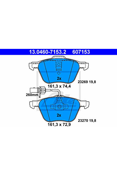 Ate Σετ τακάκια φρένων, δισκόφρενο 13.0460-7153.2