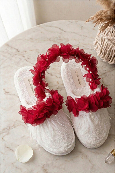 Massaltay White Camel Hair Pearled Maternity Crown t Slipper Set of 2 Stylish...