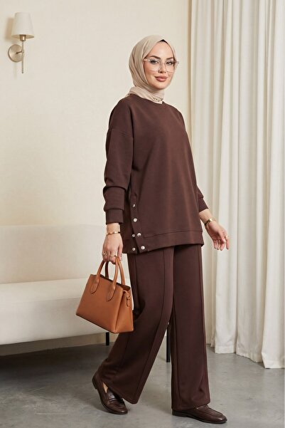 Modamorfo Cimalı Pantsuit with Snap Buttons on the Sides -K. Brown