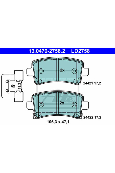 Ate Σετ τακάκια φρένων, δισκόφρενο 13.0470-2758.2