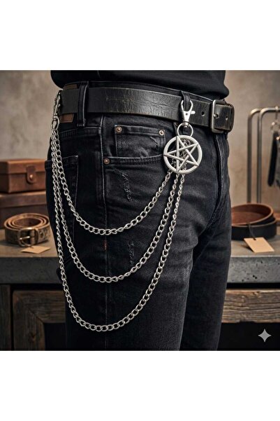 Corvus kolye&bileklik Gotik Punk Pentegram Üç Sıralı Pantalon Zinciri