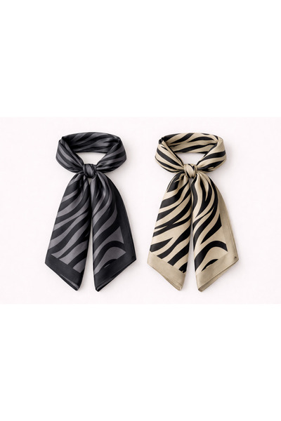 KRAFTELLA وشاح مربع منقوش بنقشة الحمار الوحشي فيسكوز - طقم من قطعتين - شيفون،...