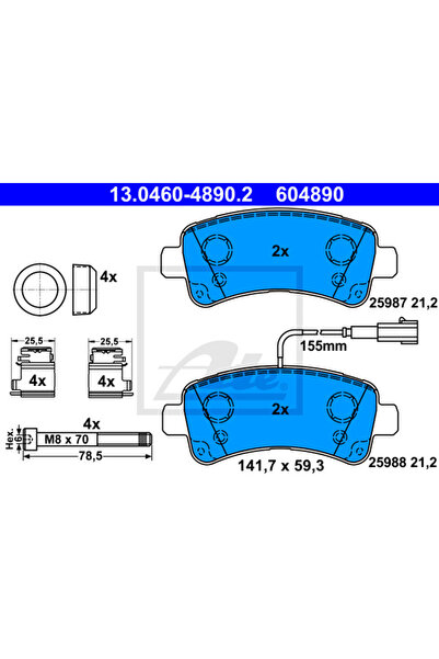 Ate Σετ τακάκια φρένων, δισκόφρενο 13.0460-4890.2