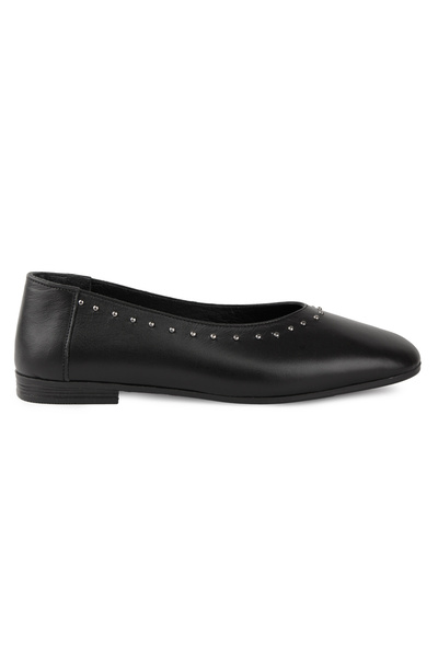 Pegia Leather Stone Detailed Women's Ballet Flats Dg6103