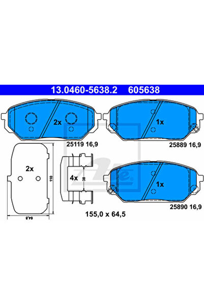 Ate Σετ τακάκια φρένων, δισκόφρενο 13.0460-5638.2
